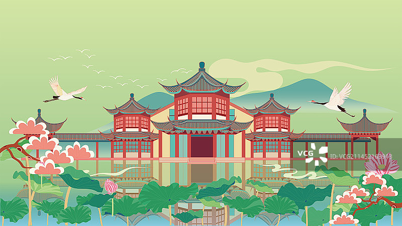 国风地标系列—国潮风青岛琅琊台矢量插画图片素材