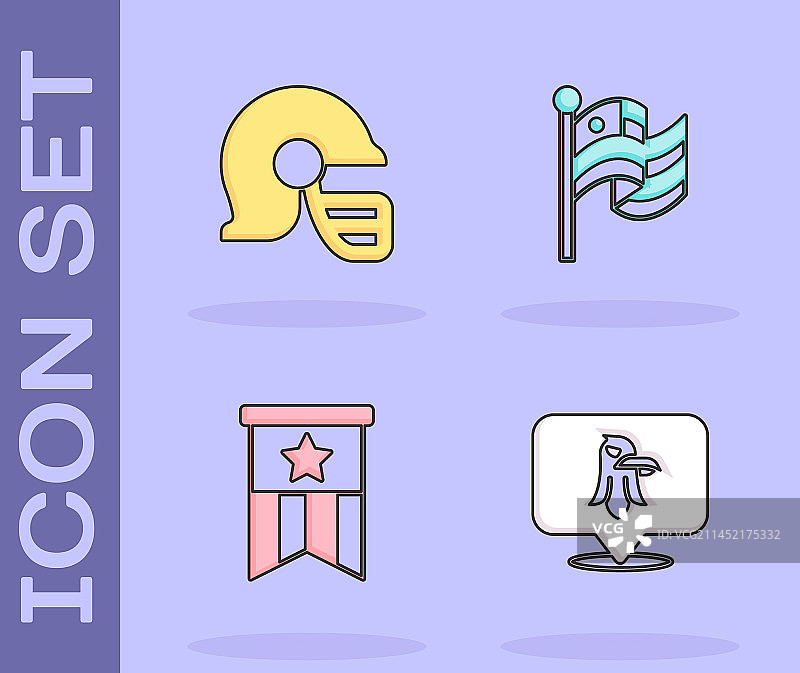 鹰、美式橄榄球头盔和旗帜图标图片素材