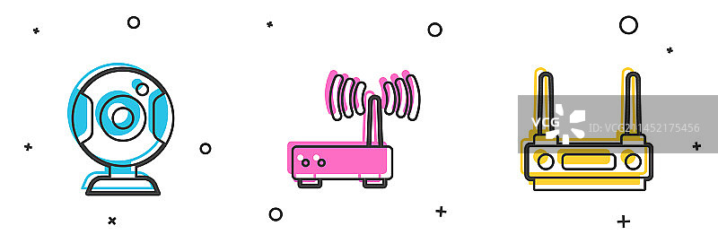 网络摄像头路由器和Wi-Fi信号图标图片素材