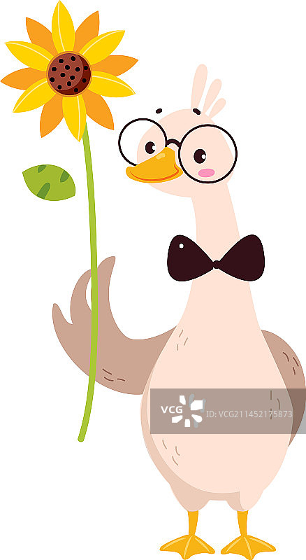 戴眼镜拿着向日葵的滑稽鹅卡通形象图片素材