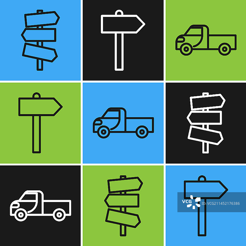 路标皮卡车道路交通标志线图片素材