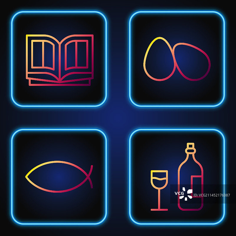 酒瓶与玻璃杯和基督教鱼线条图片素材