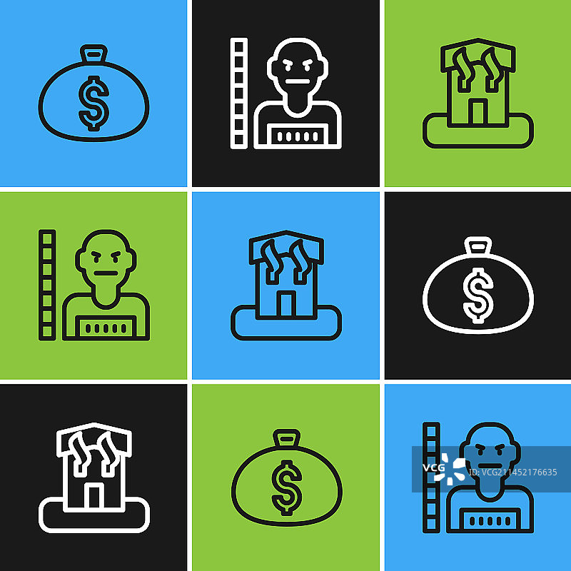 钱袋纵火嫌疑犯房屋线条图标图片素材