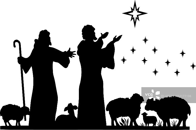 神圣之夜剪影-婴儿诞生场景图片素材