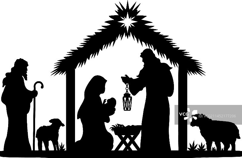 神圣之夜剪影-婴儿诞生场景图片素材