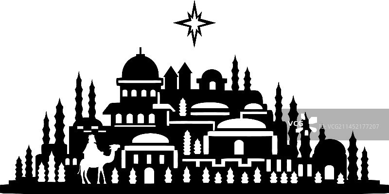 神圣之夜剪影-婴儿诞生场景图片素材