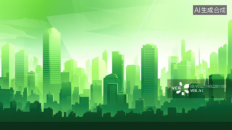【AI数字艺术】绿色城市，环保主题的风格插画图片素材