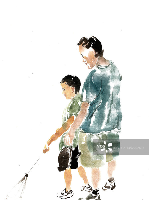 网鱼的父子图片素材