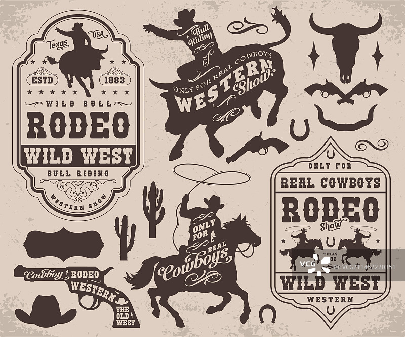 狂野西部单色传单套装图片素材