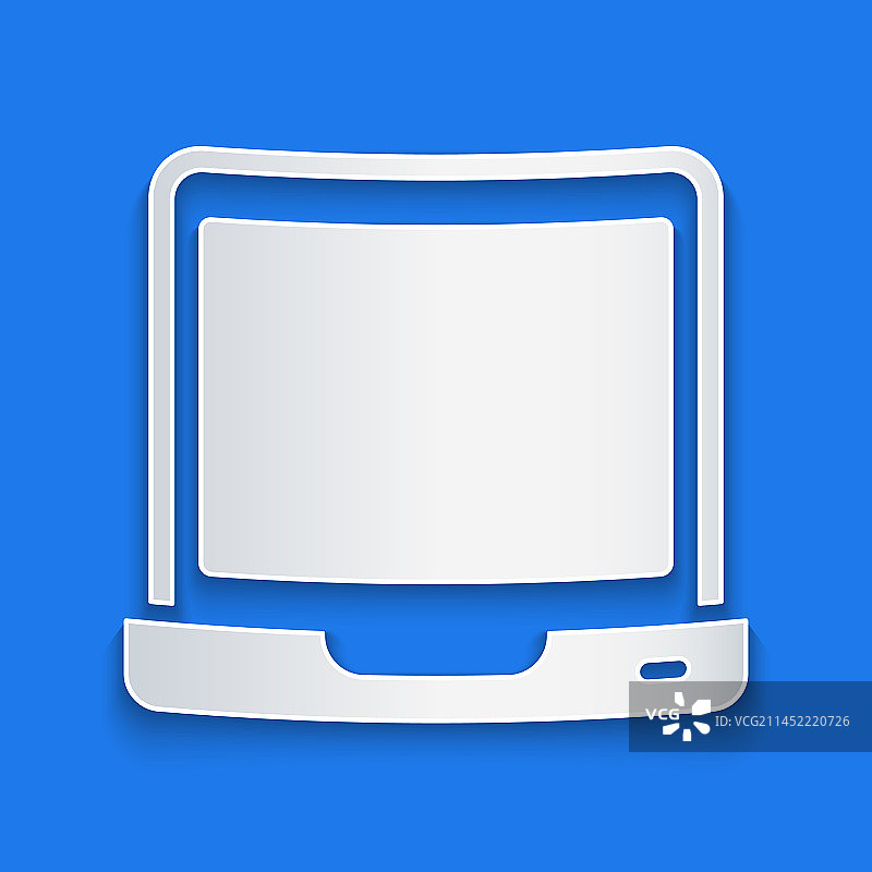 蓝色背景上的笔记本电脑剪纸图标图片素材