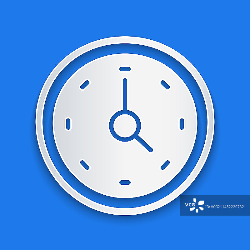 蓝色背景上的剪纸时钟图标图片素材