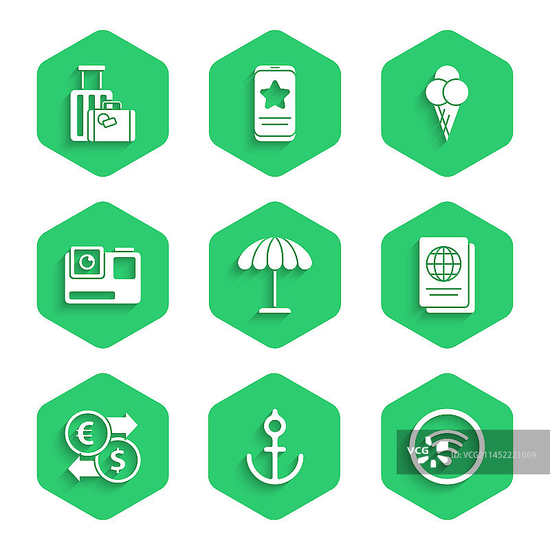 日落沙滩遮阳伞船锚图片素材