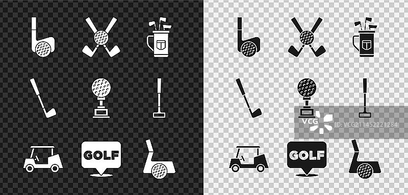 高尔夫球杆、球与球包组合图片素材