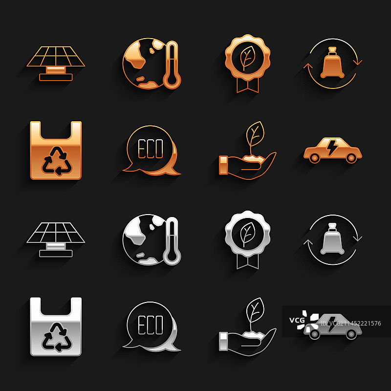 树叶环保垃圾袋回收标志套装图片素材