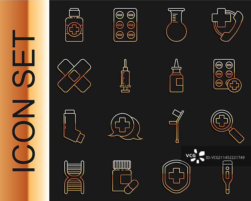 医疗数字温度计和药丸线条图片素材