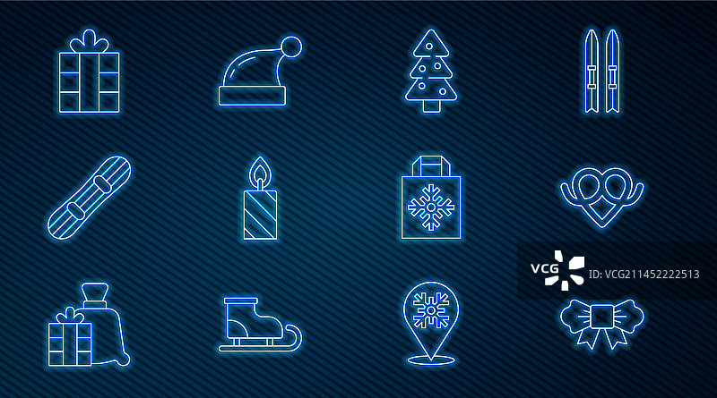 成套线条领结、椒盐卷饼、圣诞树图片素材