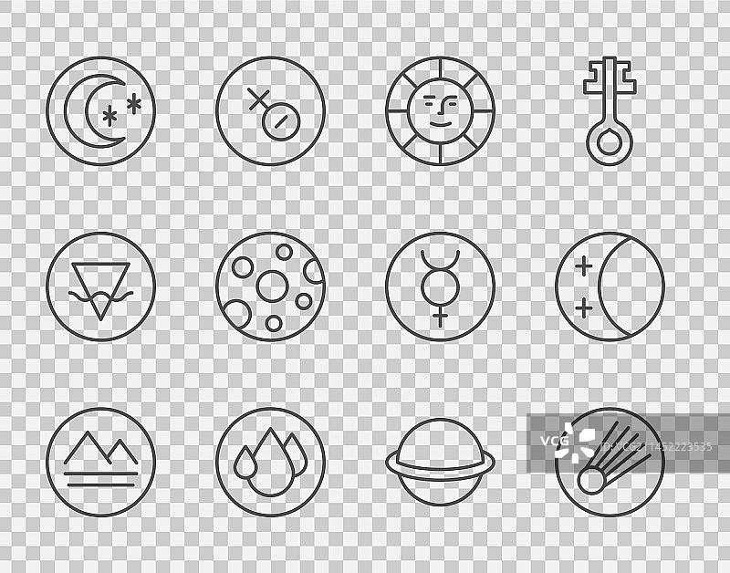 地球元素彗星太阳水滴线条设计图片素材