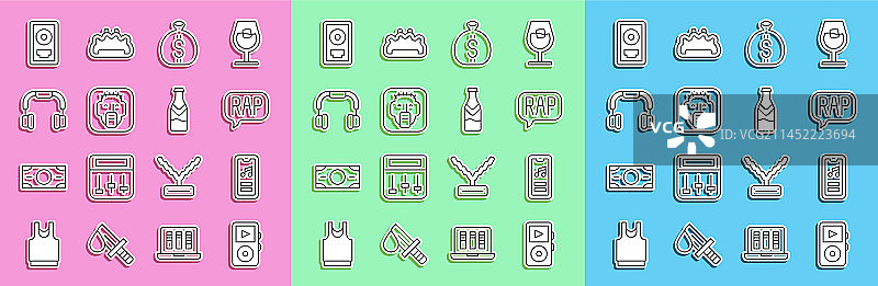 音乐播放器线条合集：说唱音乐和钱袋图片素材