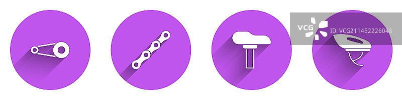 自行车链条、齿轮、车座和头盔图片素材