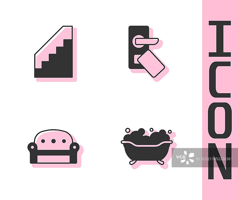 浴缸楼梯沙发与数码门锁套装图片素材