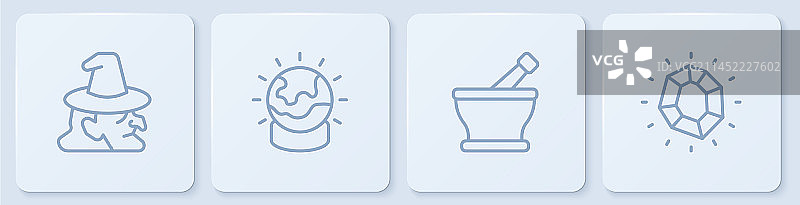 女巫研钵和研杵、魔法球线条图片素材