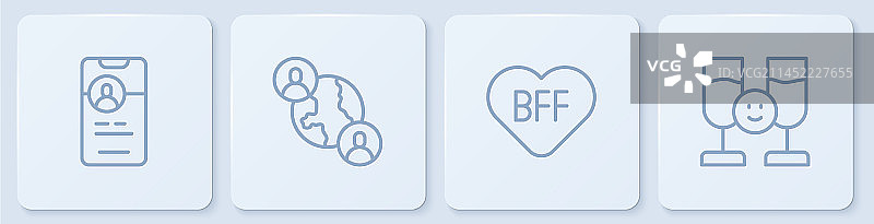 在线约会App和最好的朋友线条组合图片素材