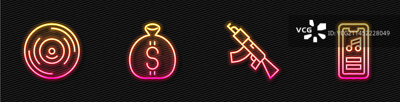 线稿冲锋枪黑胶唱片钱袋图片素材