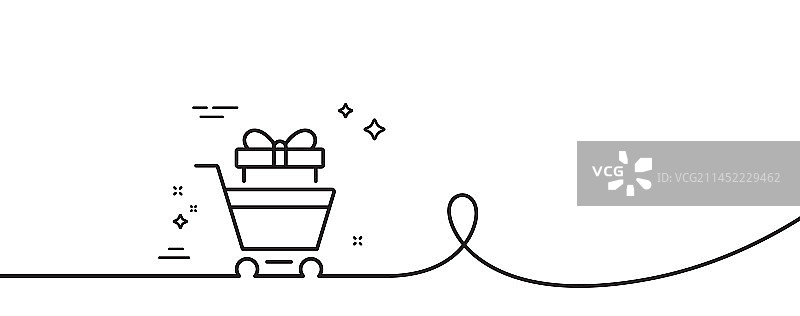 带有礼品线条图标的购物车图片素材