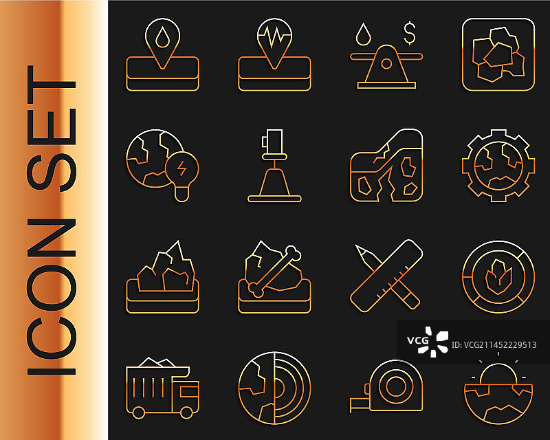 地球核心结构、地壳、土壤分析线条图标图片素材