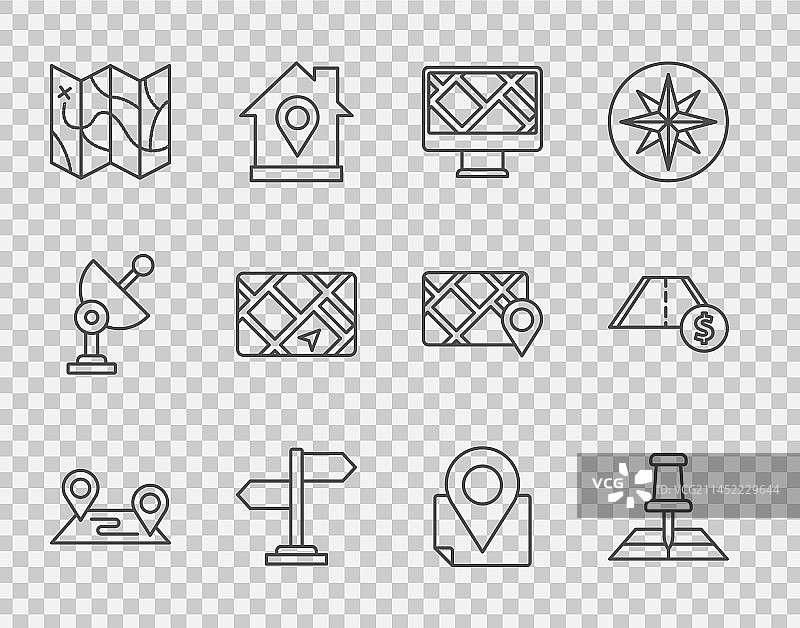 带标记的折叠地图路线位置线条设计图片素材