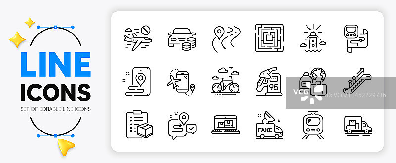 加油站汽车和自行车租赁线性图标图片素材