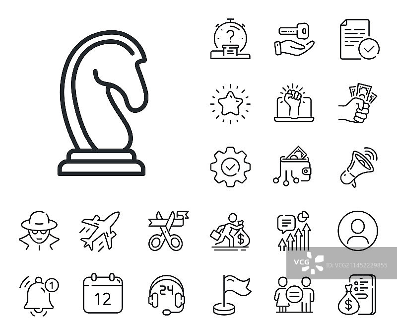 国际象棋骑士线条图标营销策略图片素材