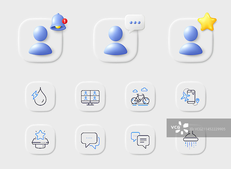 网络点状消息淋浴和自行车线条图标图片素材