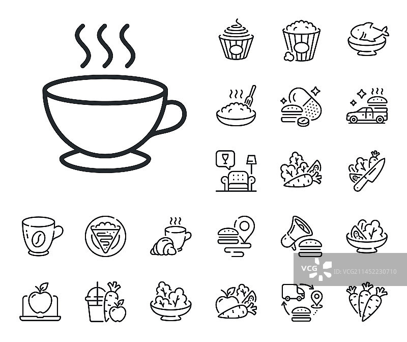 咖啡杯线条图标：热卡布奇诺标志图片素材