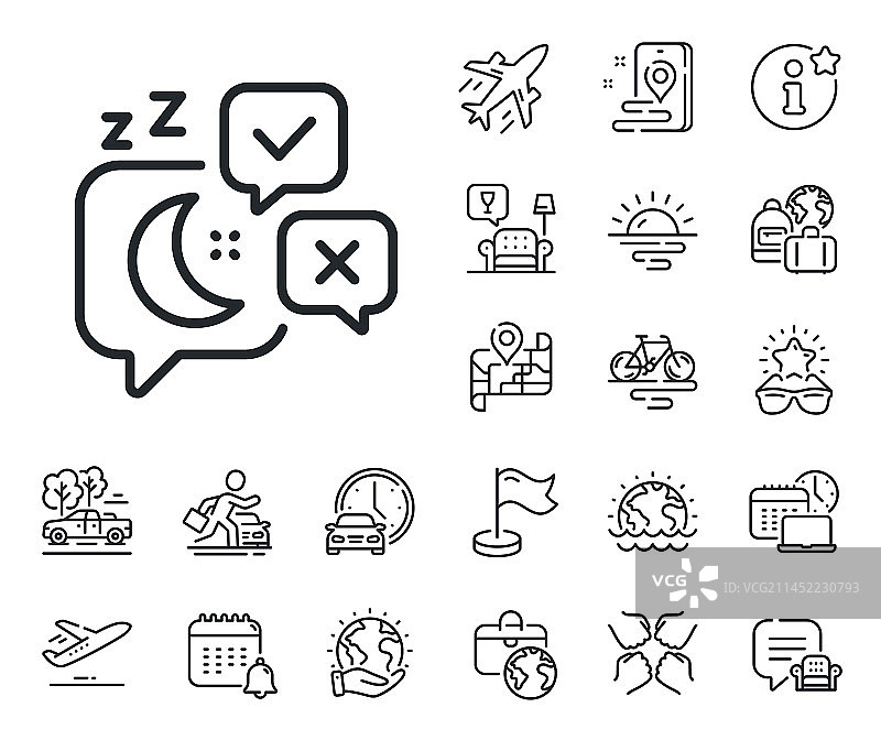 睡眠线条图标（夜间休息标志，飞机喷气式）图片素材