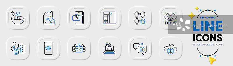 露台碗柜和智能手机购买线性图标图片素材