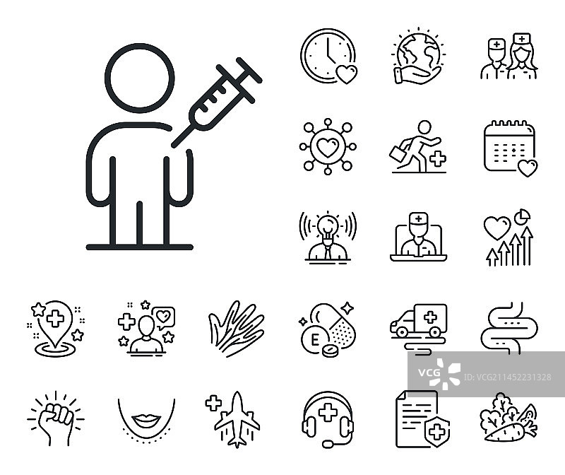 人们接种疫苗的线性图标，疫苗注射器标志图片素材