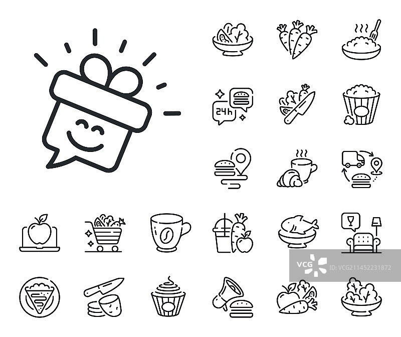 微笑线条图标礼品盒表情符号标志图片素材