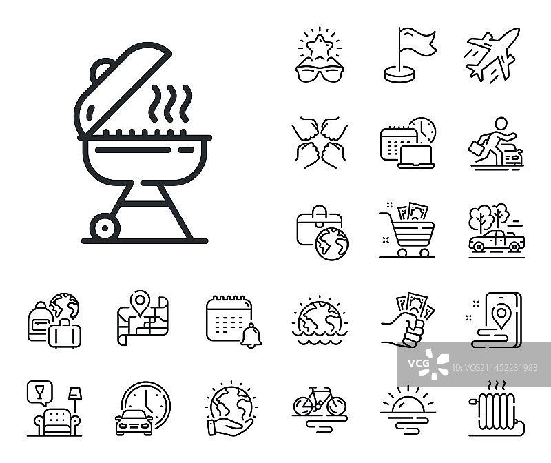 用于烹饪食物的烤架线条图标烧烤炉图片素材