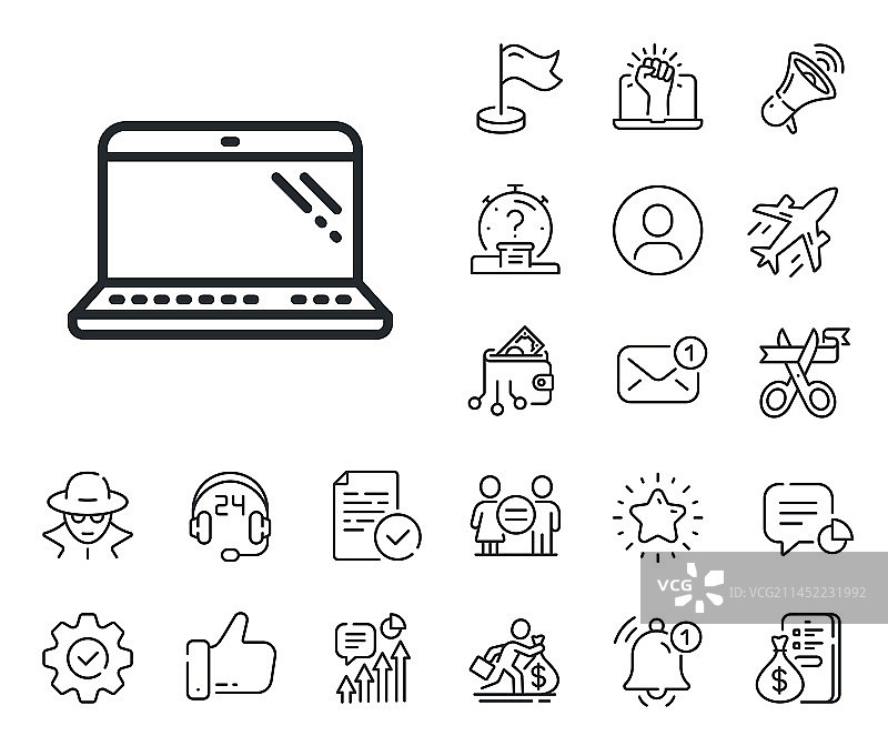 笔记本电脑线性图标移动计算机设备标志图片素材