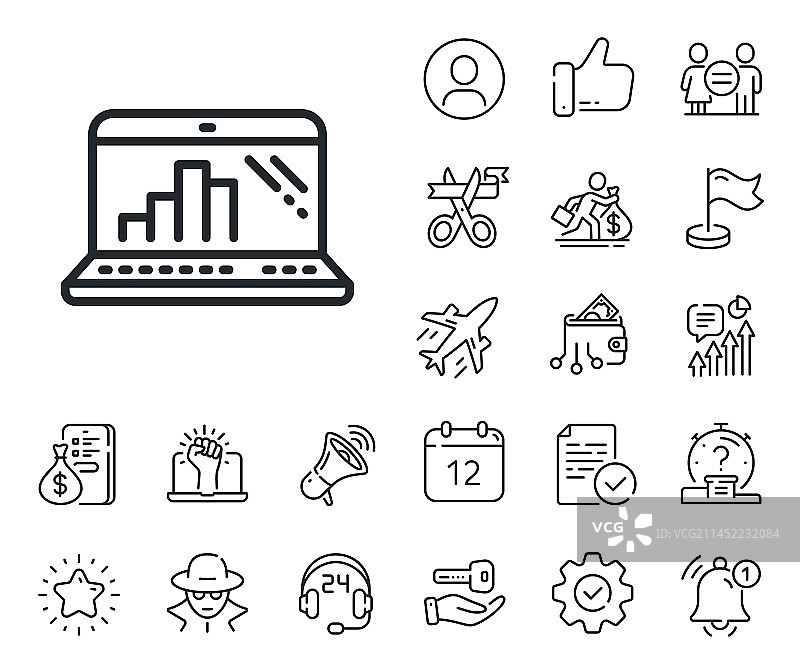 笔记本电脑图表线条图标图片素材