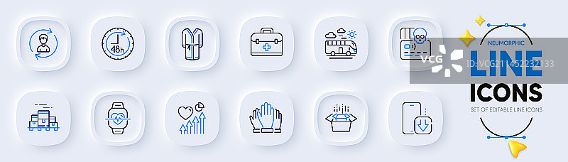 48小时心跳和巴士旅行线性图标图片素材