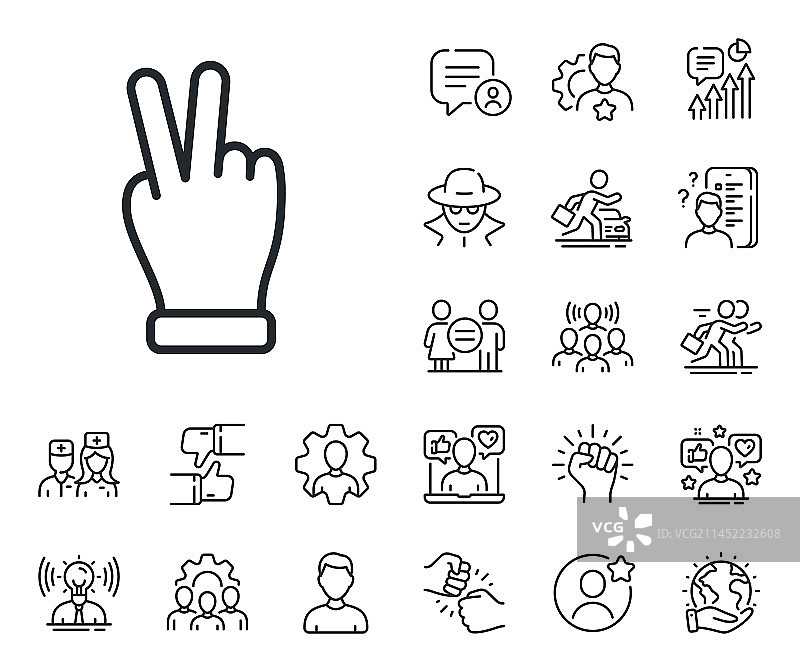 胜利手势线条图标，两指手掌标志图片素材