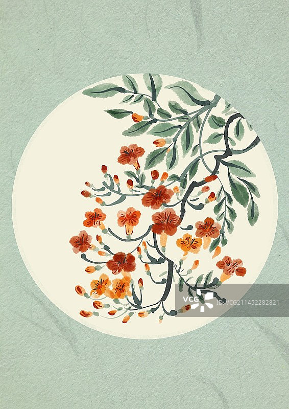 二十四节气古风水墨花卉-小暑凌霄花图片素材