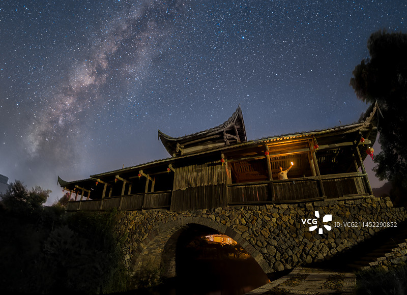 福建屏南廊桥银河图片素材