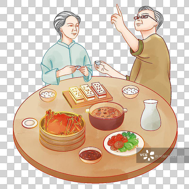 重阳节老年夫妻国潮插画图片素材