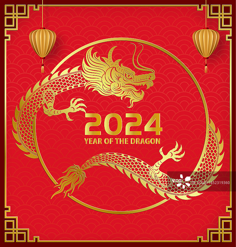 2024年龙年 中国新年祝福贺卡年画矢量海报图片素材
