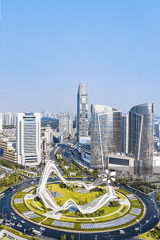 中国湖北武汉光谷城市CBD高视角风光图片素材