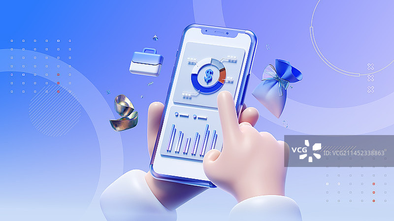 3D渲染手机在线理财主题插画图片素材