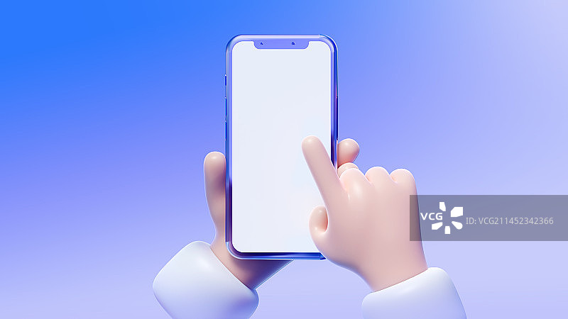 3D渲染卡通拿在手里的空白手机分层可编辑插画图片素材